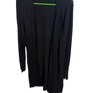 Talbots Black Open Front Longline Cardigan Gold Button Cuff Size Large